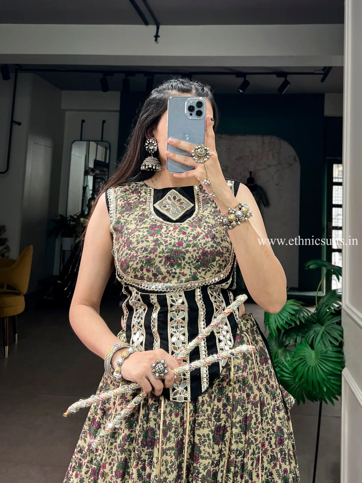 Readymade Printed Black Chaniya Choli - Image 2