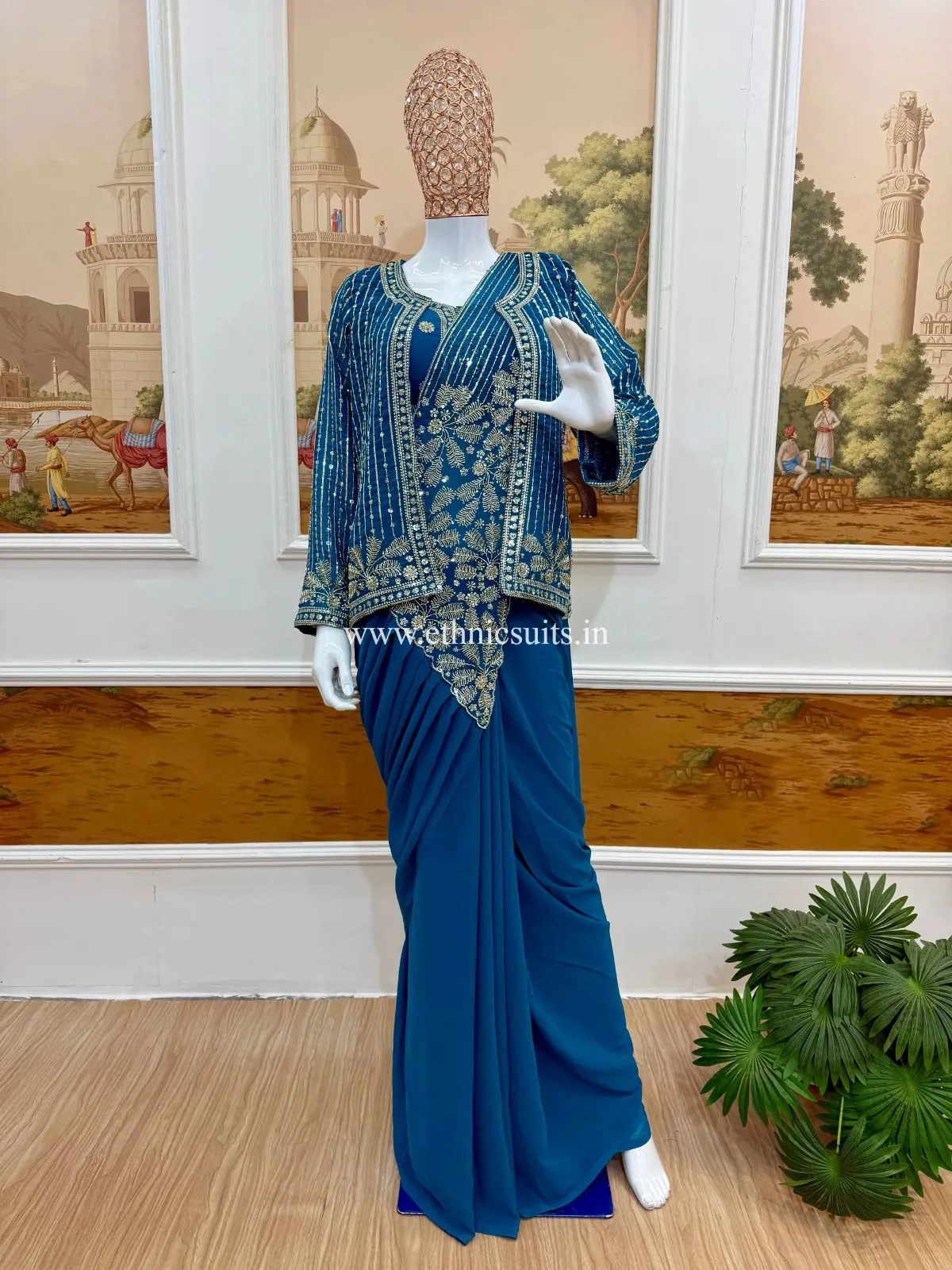 Blue Wedding Special Ready to Wear Saree - Image 2