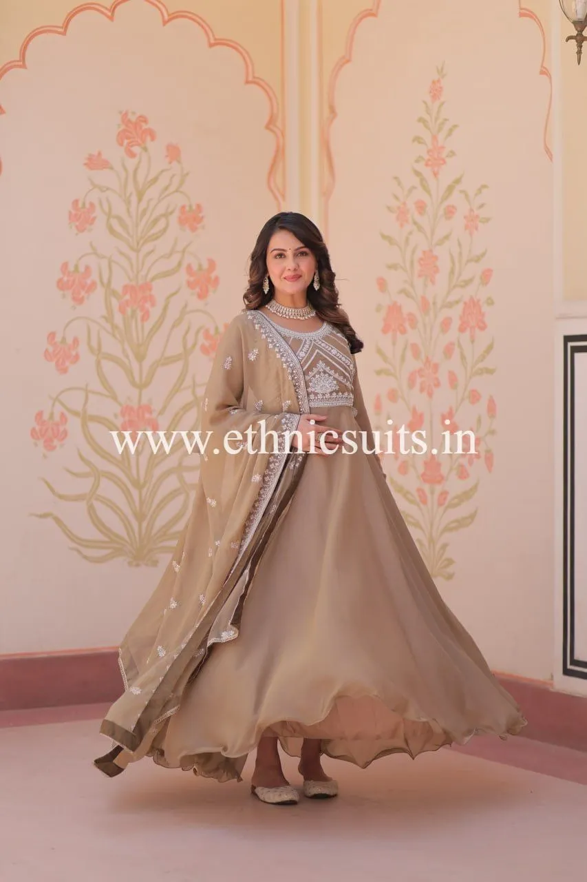 Brown Color Beads Work Readymade Dress - Image 4
