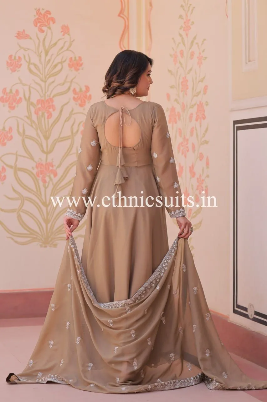 Brown Color Beads Work Readymade Dress - Image 5
