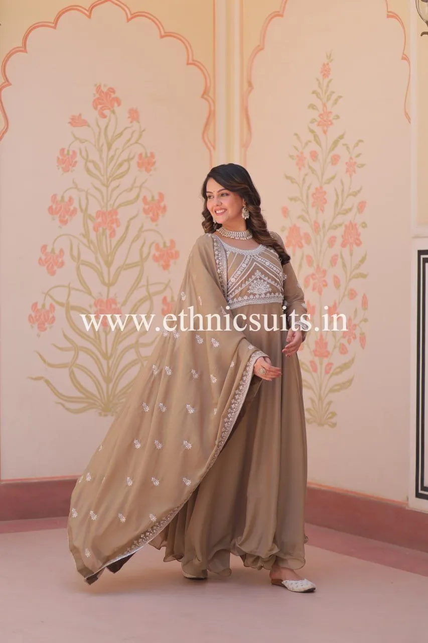 Brown Color Beads Work Readymade Dress - Image 6