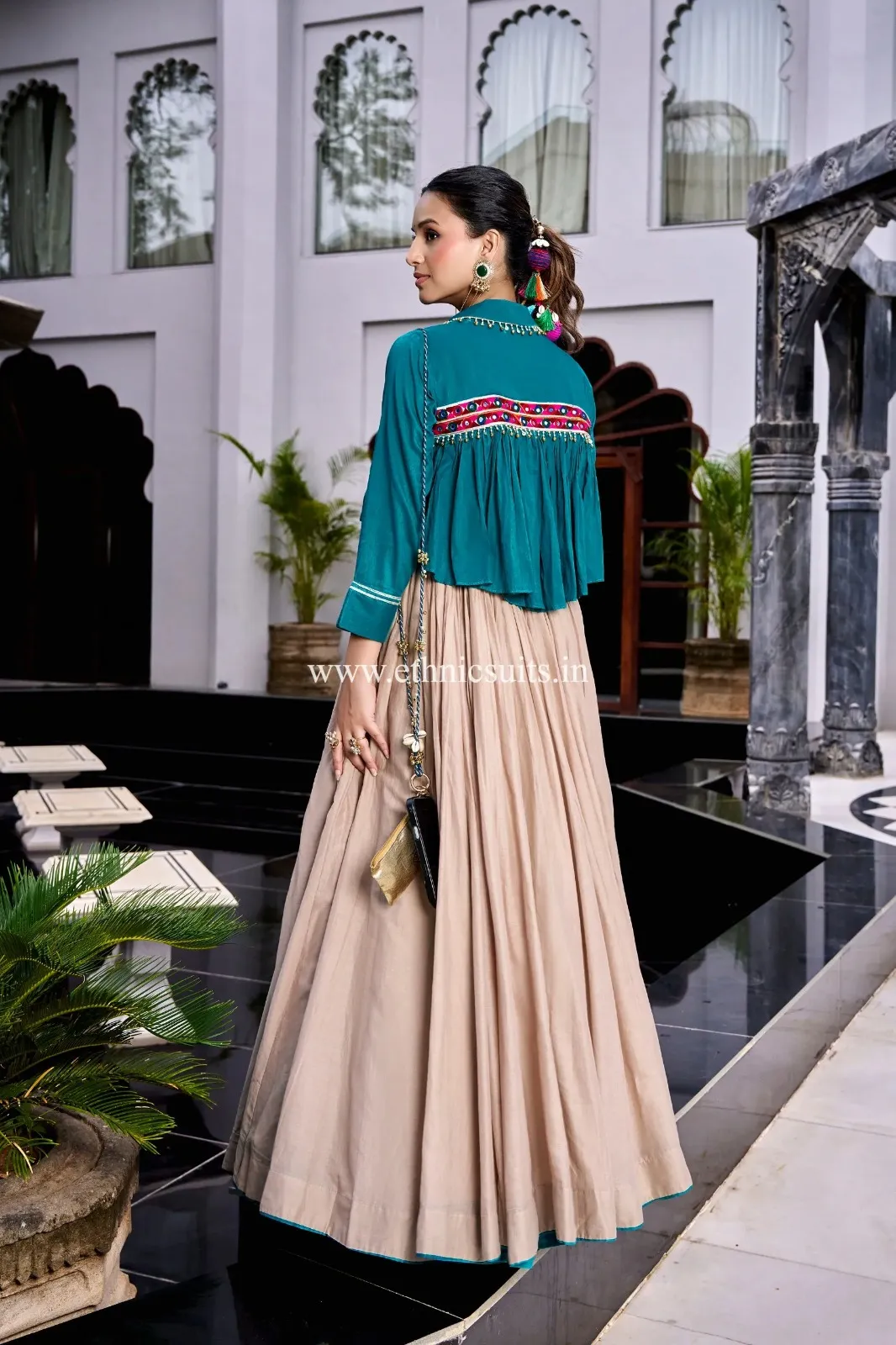 Creme Color Plain Chaniya Choli with Boho Jacket - Image 3