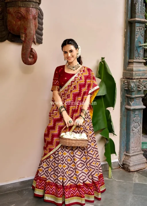 Ikat Printed Navratri Lehenga Choli Maroon