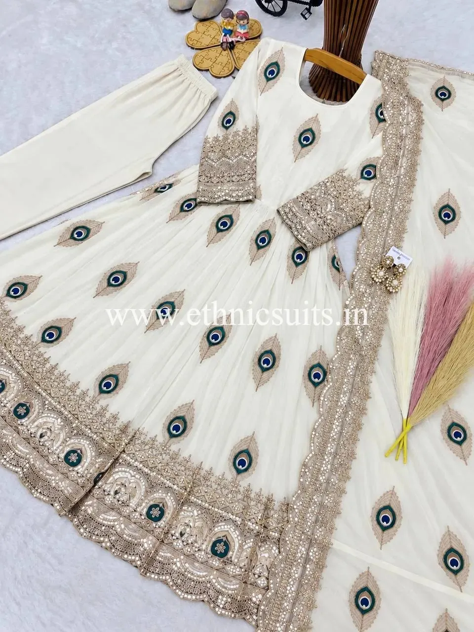 Kids Wedding Anarkali Gown White Color - Image 2