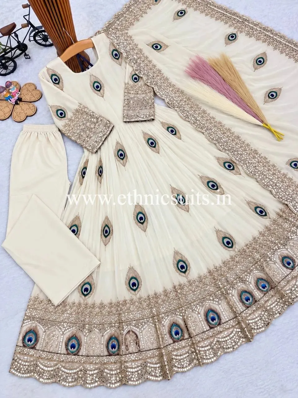 Kids Wedding Anarkali Gown White Color - Image 4