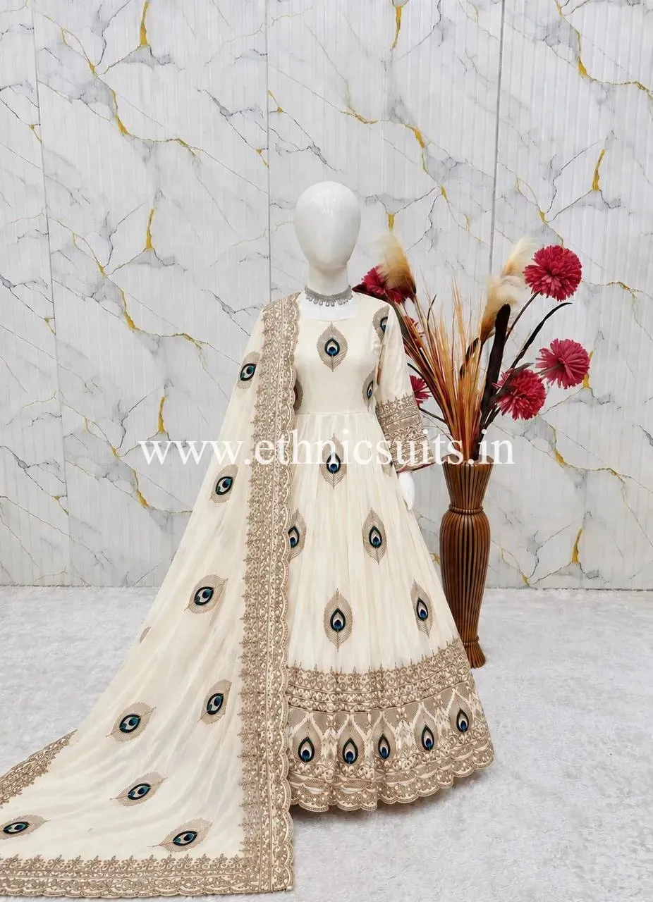Kids Wedding Anarkali Gown White Color - Image 5