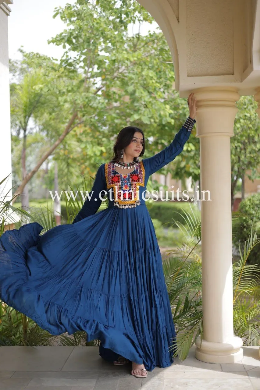 Kutchi work Navy blue Gown