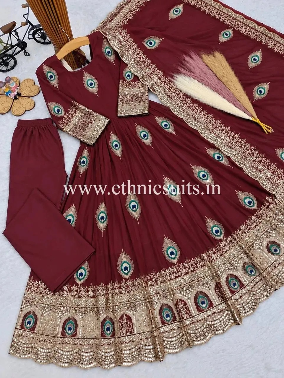Maroon Color Kids Wedding Anarkali Suit - Image 2