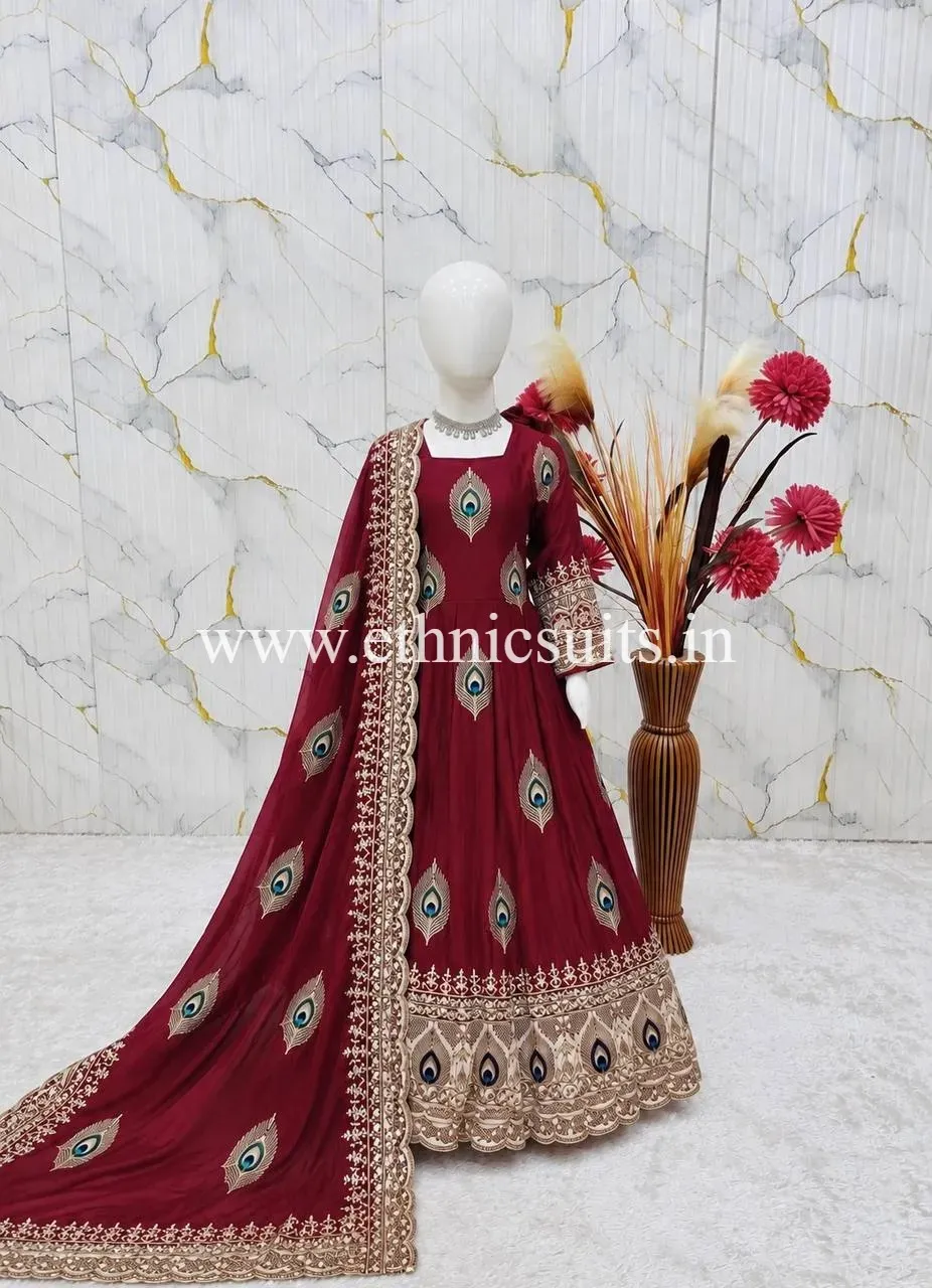 Maroon Color Kids Wedding Anarkali Suit - Image 3