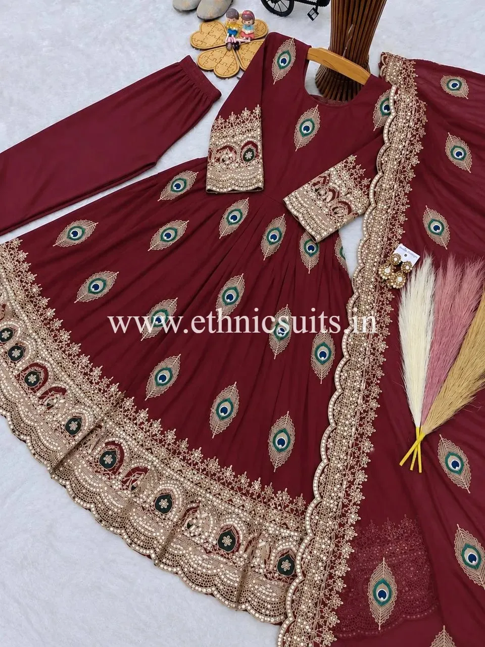 Maroon Color Kids Wedding Anarkali Suit - Image 4
