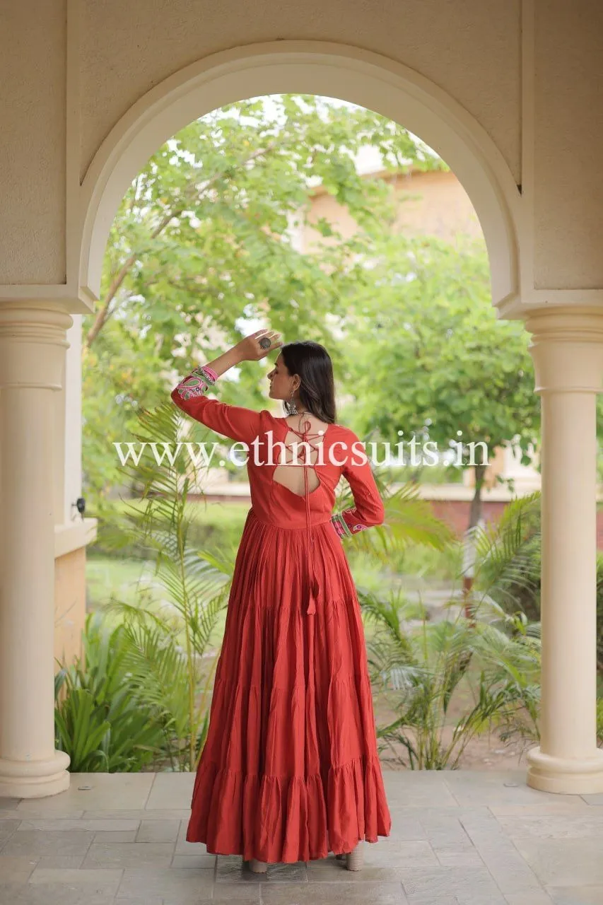Orange Color Kutchi Work Gown - Image 2