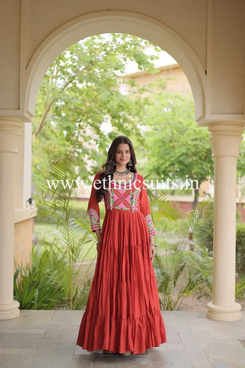 Orange Color Kutchi Work Gown - Image 4