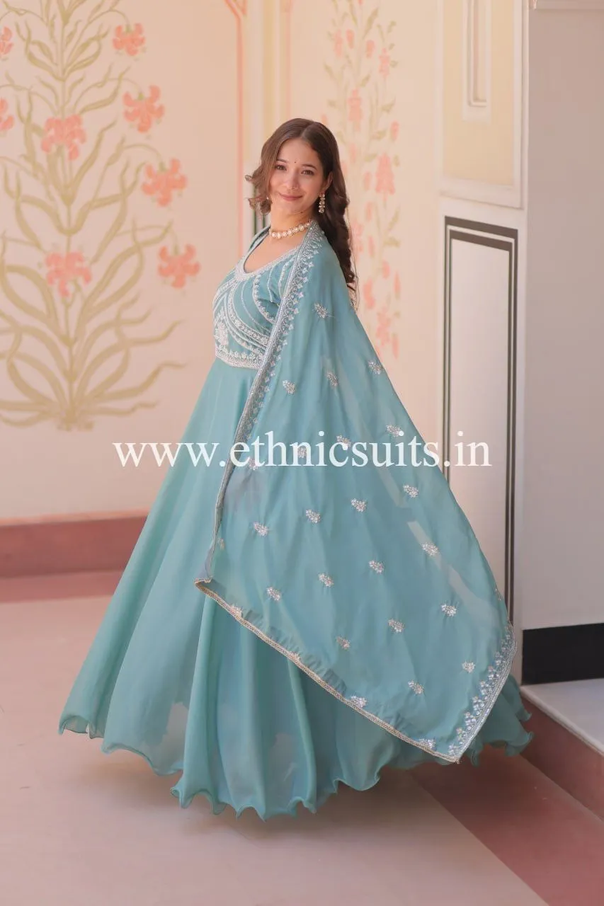 Powder Blue Readymade Gown for Wedding - Image 3