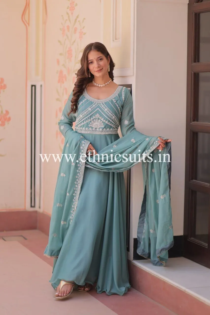Powder Blue Readymade Gown for Wedding - Image 4