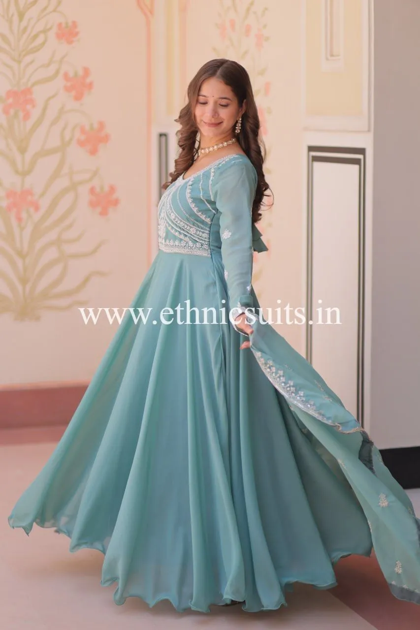 Powder Blue Readymade Gown for Wedding - Image 5