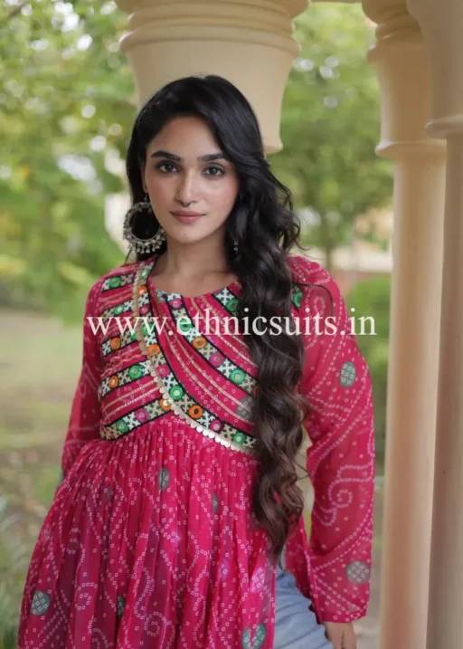 Rani Color Banhani Kurti for Navratri