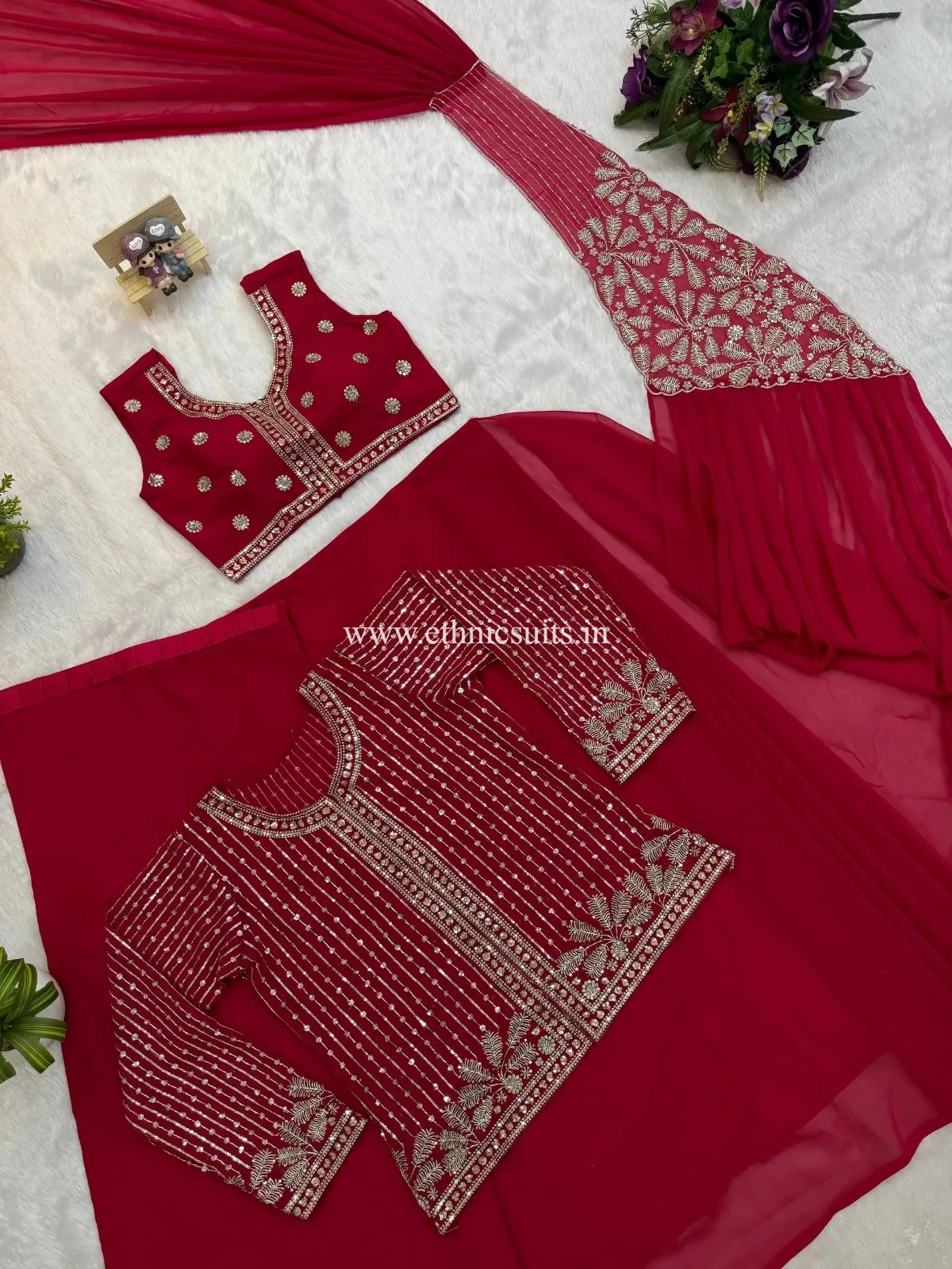 Rani Pink Ready to Wear Saree with Jacket - Image 5