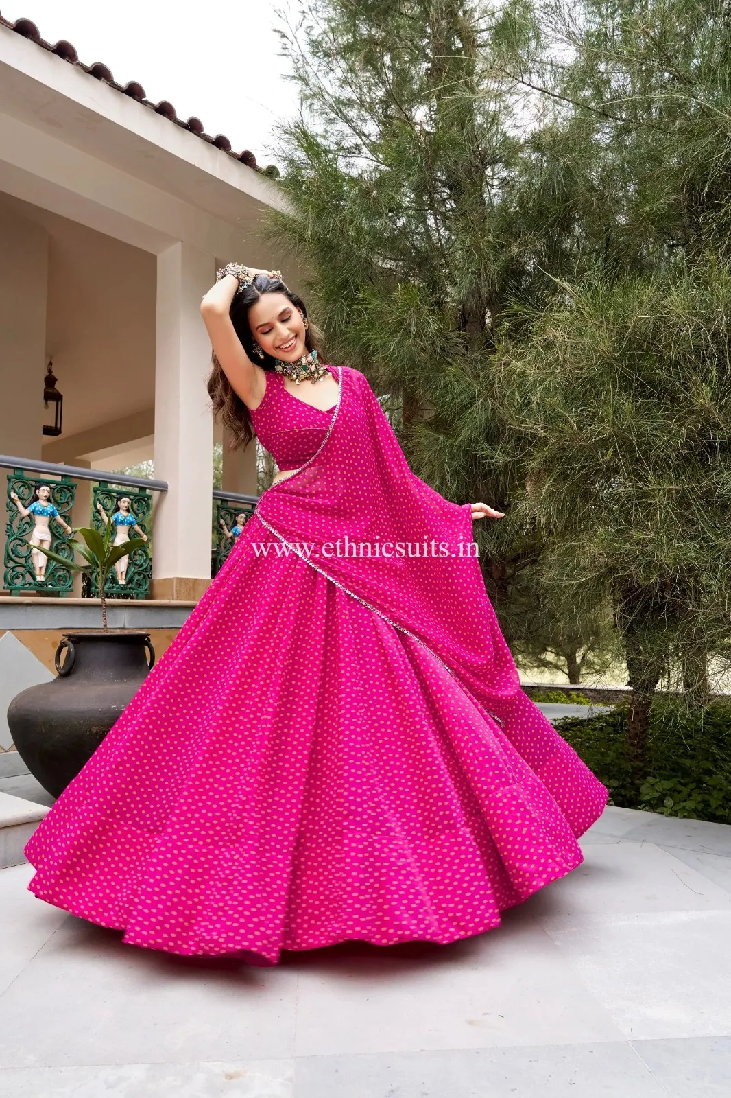 Readymade Lehenga in Pink Color with Bandhani Print