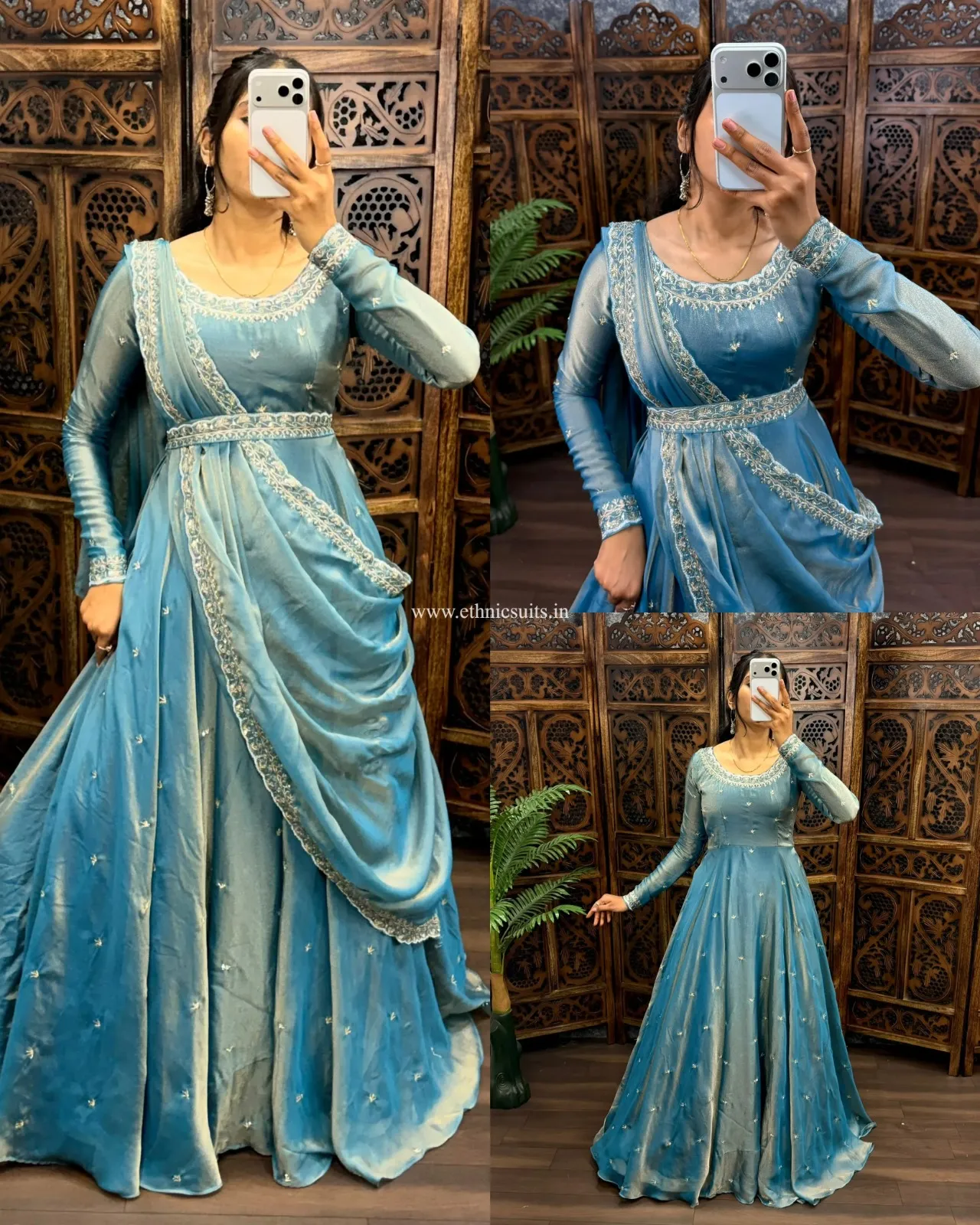 Sky Blue Color Silk Gown for Wedding - Image 2