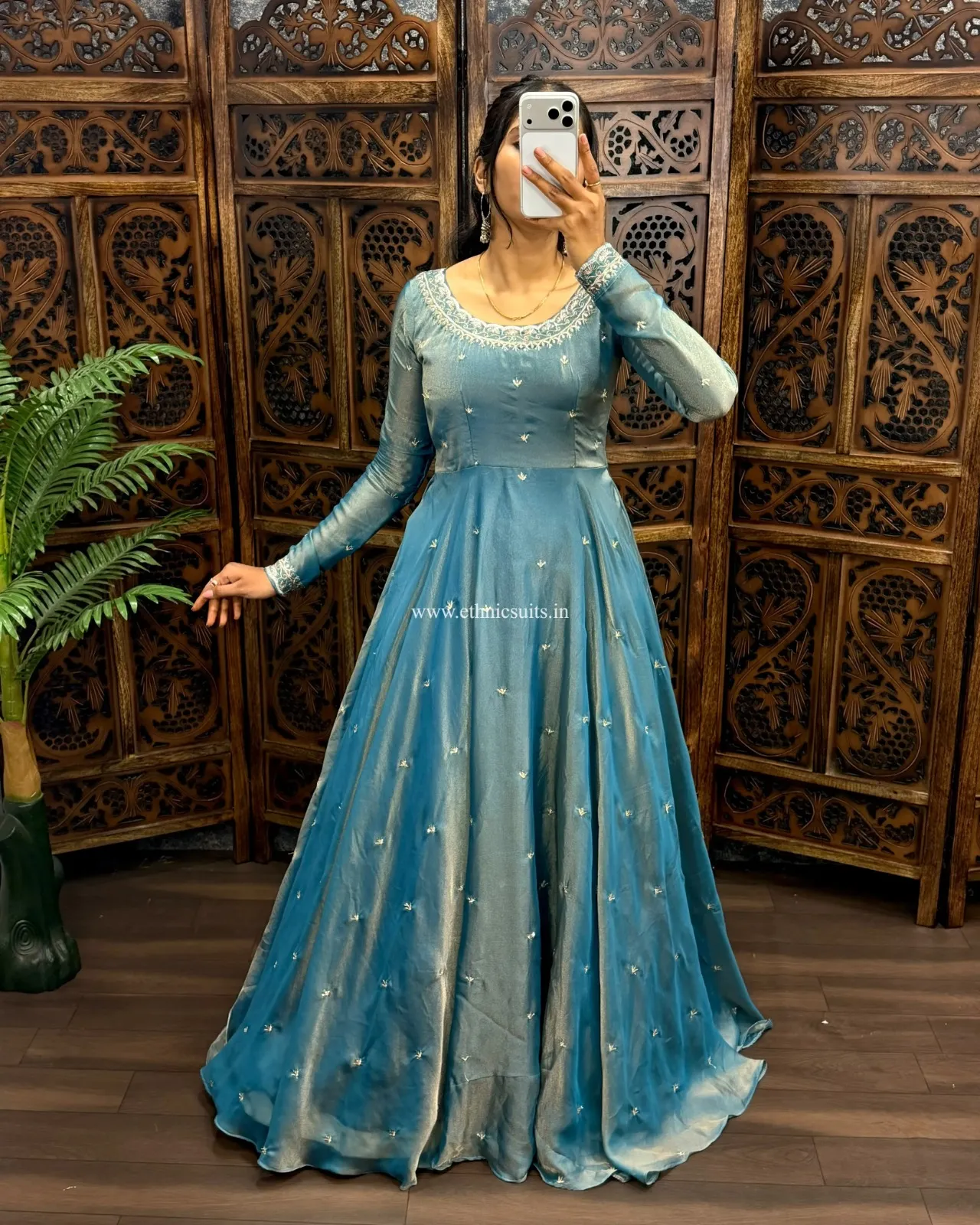 Sky Blue Color Silk Gown for Wedding - Image 3