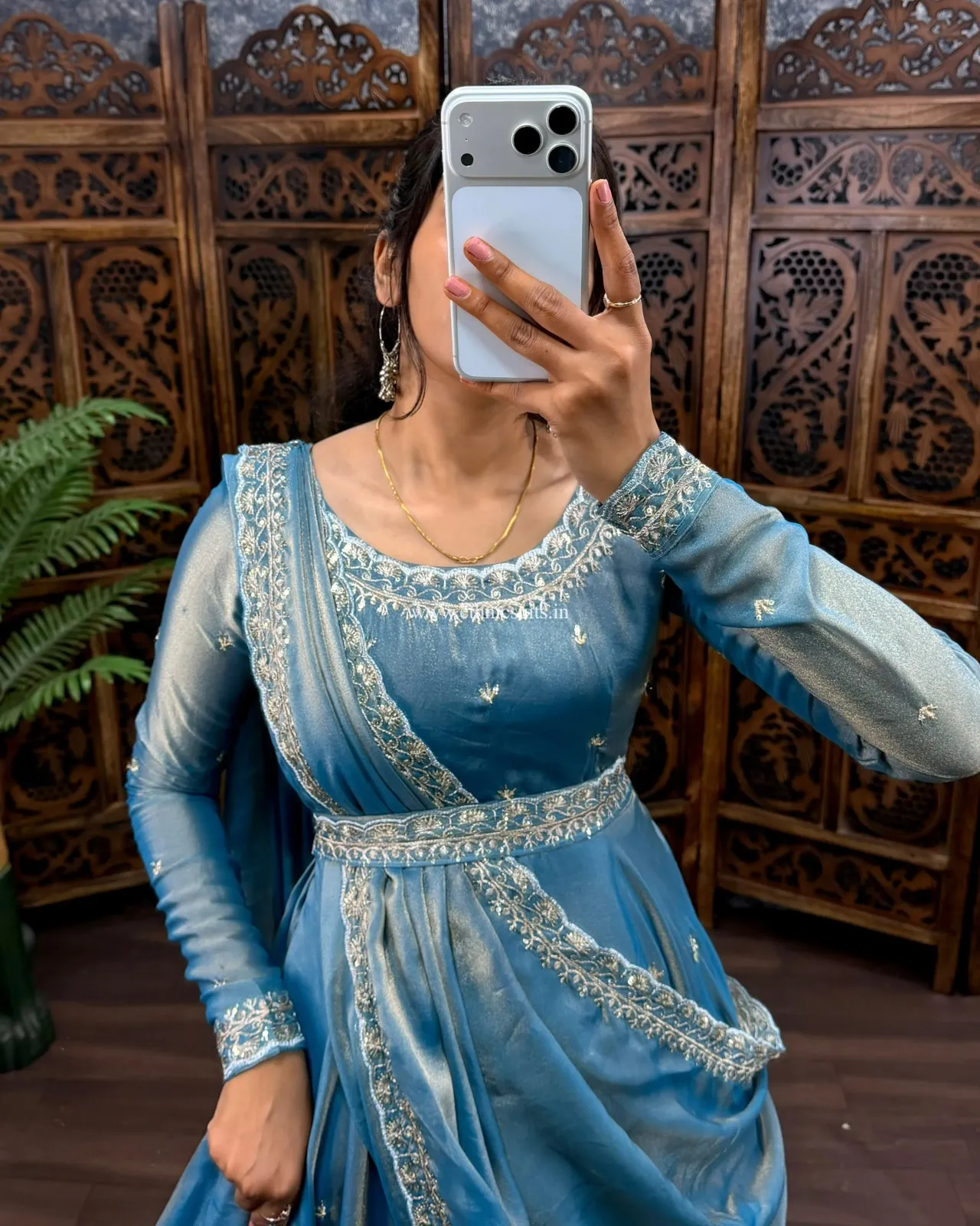 Sky Blue Color Silk Gown for Wedding - Image 4