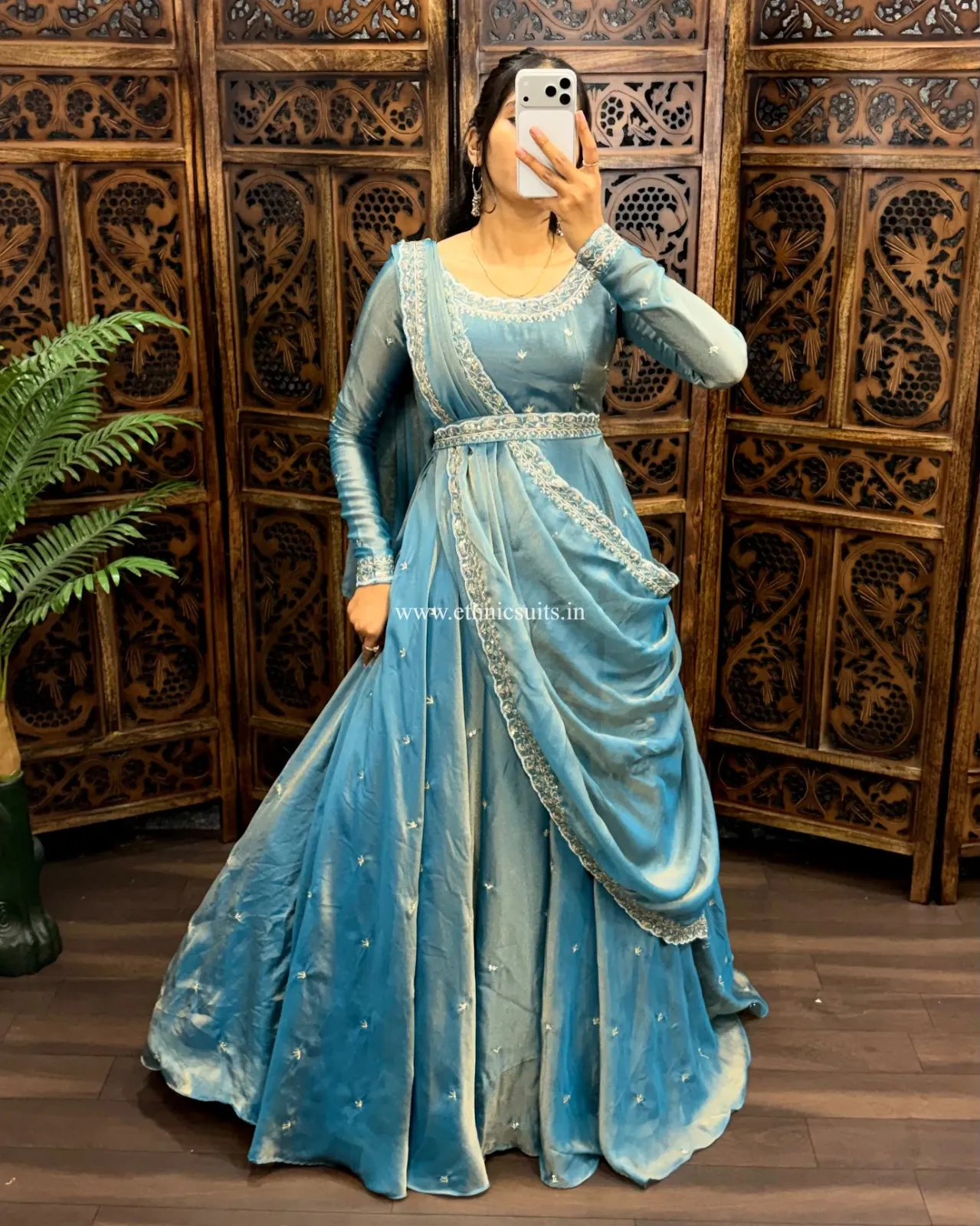 Sky Blue Color Silk Gown for Wedding - Image 5