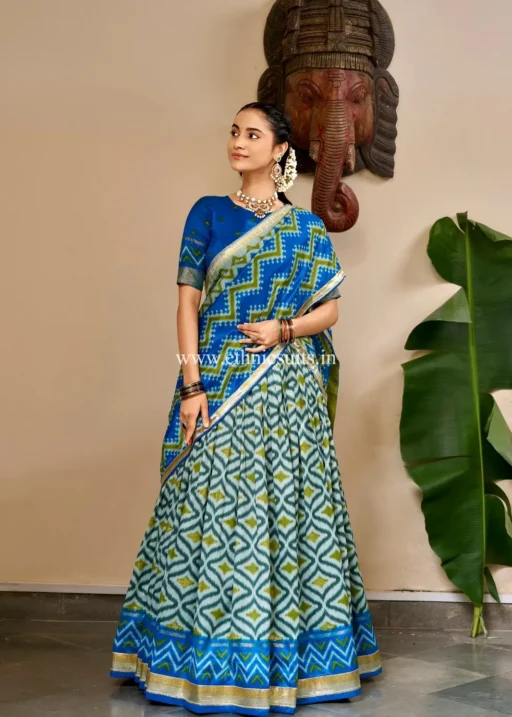 Sky Blue Ikat Printed Chaniya Choli