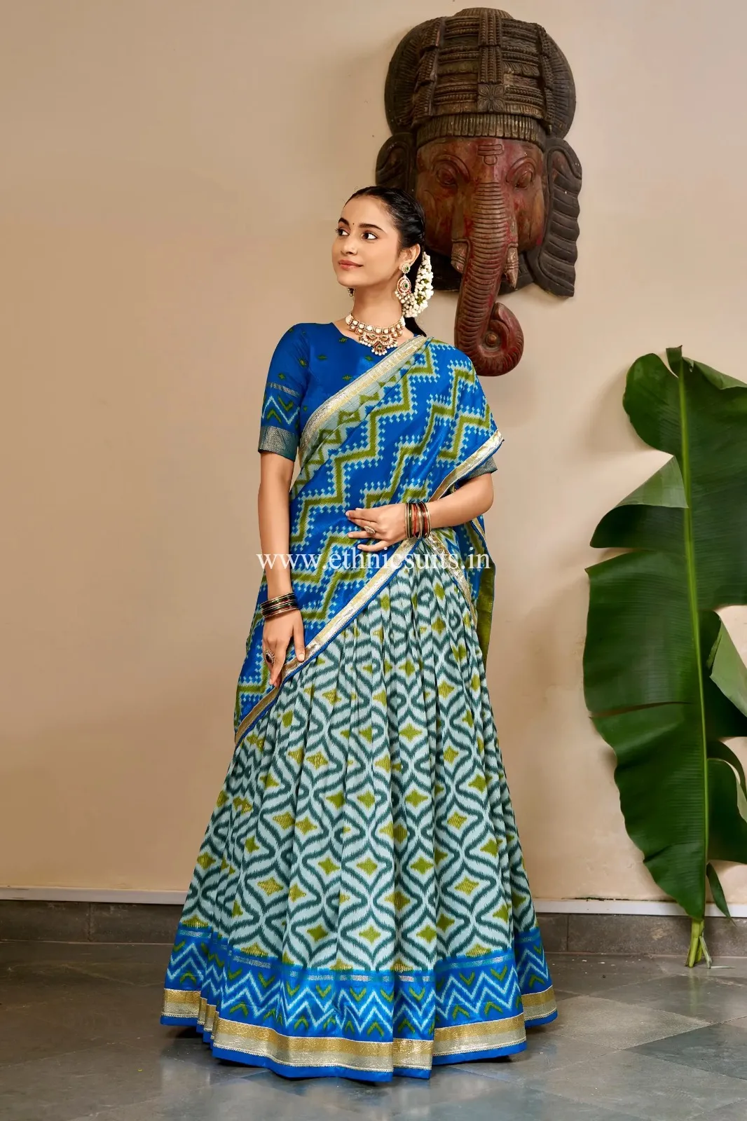 Sky Blue Ikat Printed Chaniya Choli