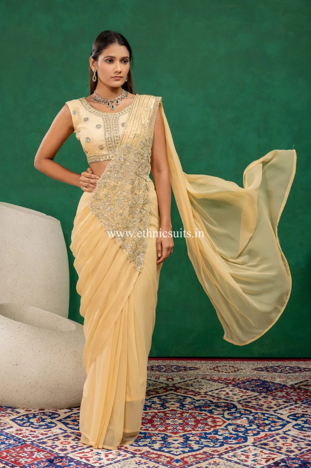 Yellow Color Ready to Wear Saree for Wedding - Image 5