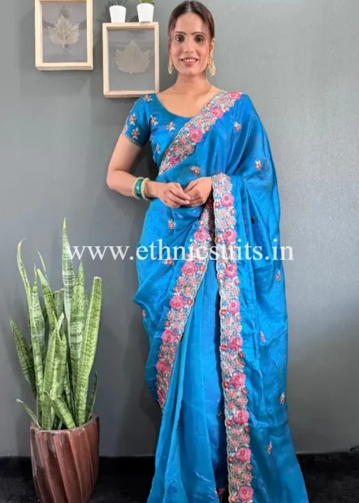 Blue Color Party Wear 1 min Saree